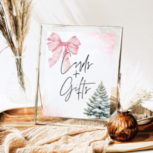 Affiche Cartes et cadeaux pour bébé à arc rose flocon de n