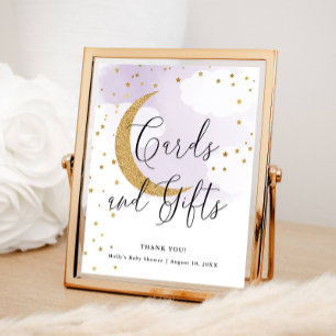 Affiche Cartes et cadeaux Purple Gold Lune Baby shower Tab
