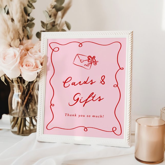 Affiche Cartes et cadeaux rose et rouge dessinés à la main (Créateur téléchargé)