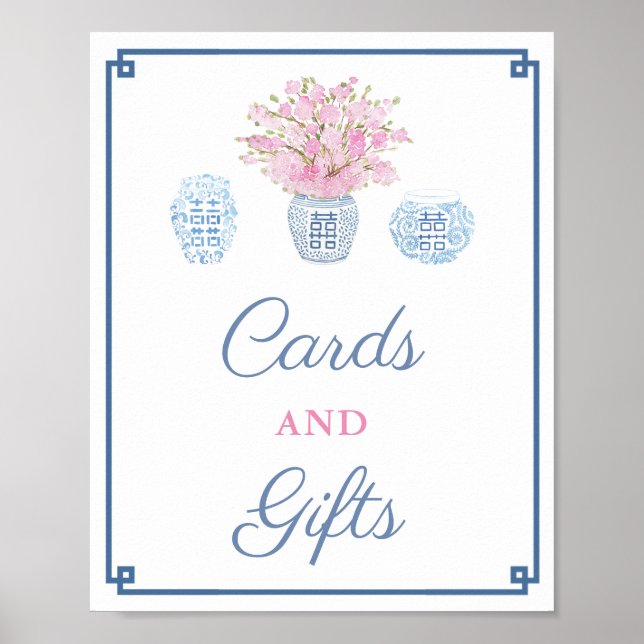 Affiche Cartes et Cadeaux Rose Navy Prépa Fête de Mariage  (Devant)