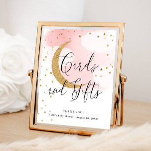 Affiche Cartes et Cadeaux Rose Or Lune Table de Fête de Na