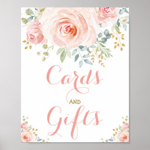 Affiche Cartes et Cadeaux Rose Pâle Floral Végétal Doré