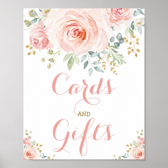 Affiche Cartes et Cadeaux Rose Pâle Floral Végétal Or (Devant)
