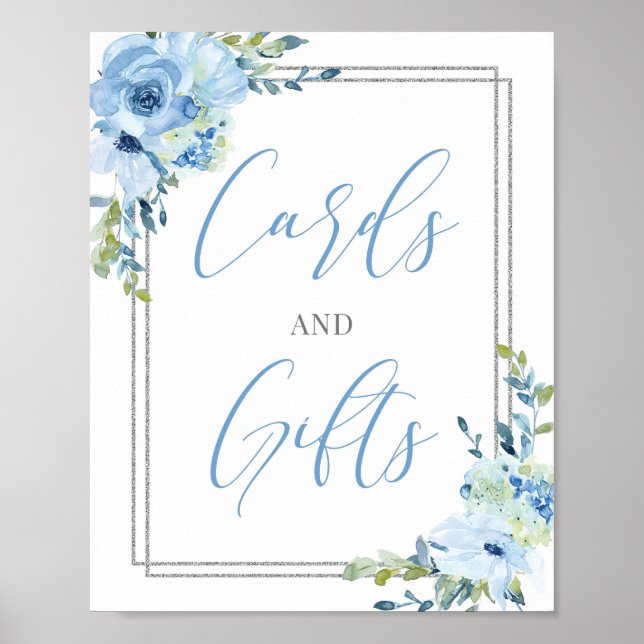 Affiche Cartes et cadeaux rustiques chic bleu poussiéreux (Devant)
