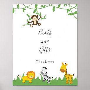 Affiche Cartes et cadeaux Safari Baby shower Jungle Animau