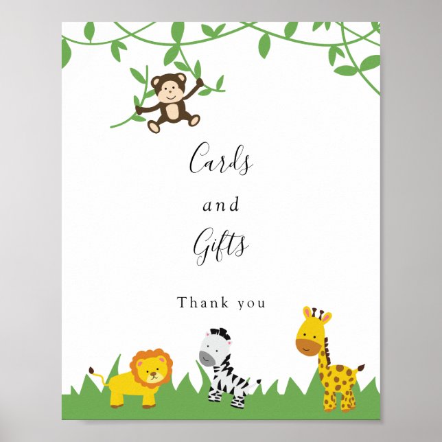 Affiche Cartes et cadeaux Safari Baby shower Jungle Animau (Devant)
