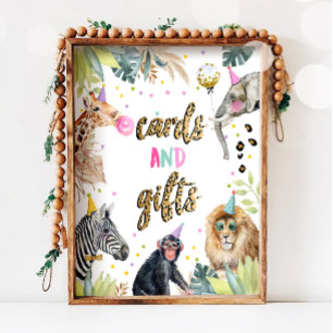 Affiche Cartes et cadeaux Safari Fête Animaux Anniversaire