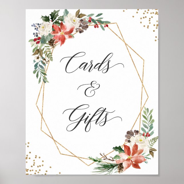 Affiche Cartes et cadeaux Signal Noël Poinsettia Floral (Devant)