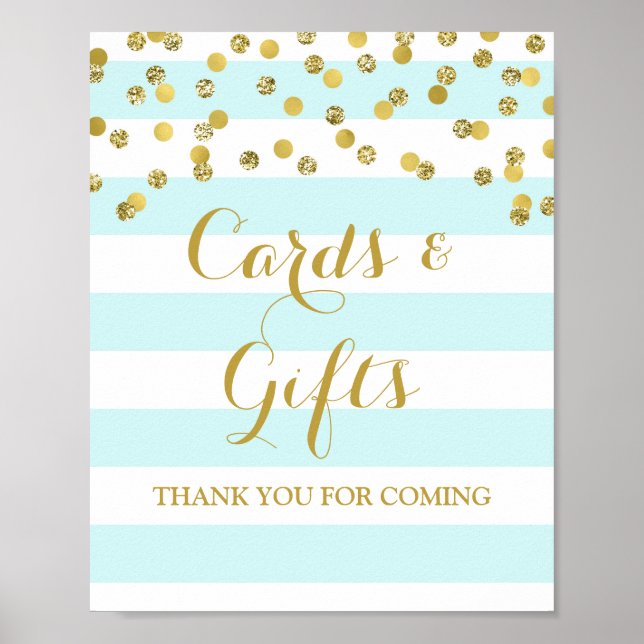 Affiche Cartes et Cadeaux Signe Bleu Grilles Or Confetti (Devant)