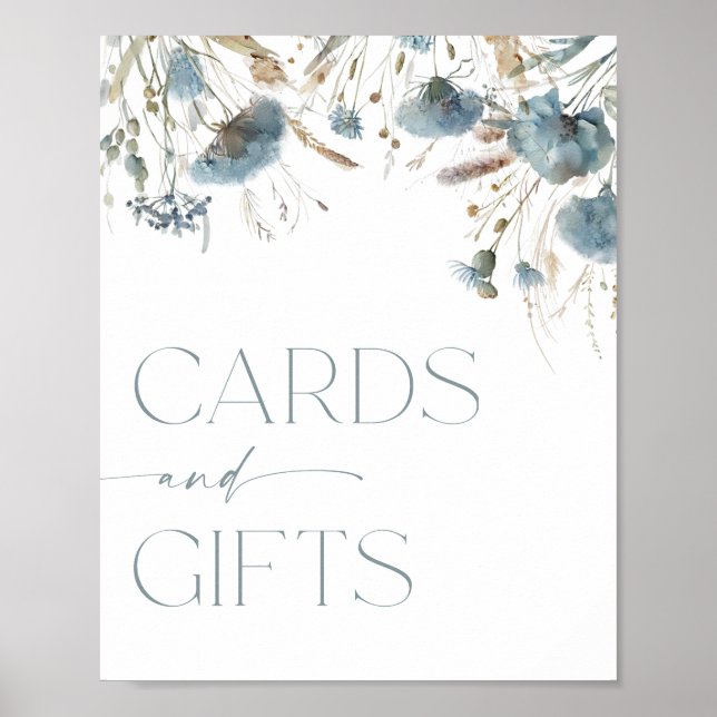 Affiche Cartes et cadeaux signe boho bleu poussiéreux fleu (Devant)