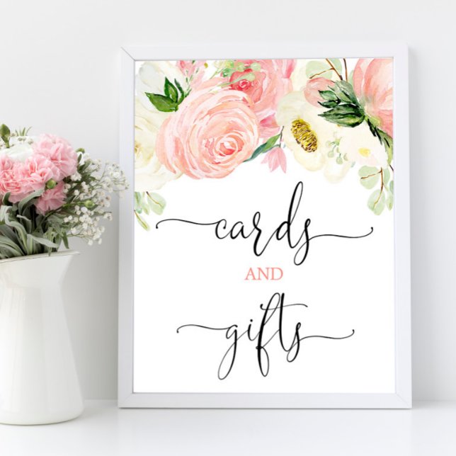 Affiche Cartes et cadeaux signe rose or élégant floral (Créateur téléchargé)