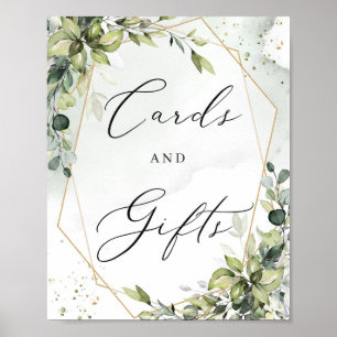 Affiche Cartes et cadeaux signe verdure boho feuillage or