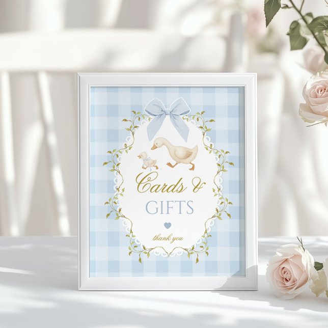 Affiche Cartes et cadeaux Silly Goose ruban bleu Gingham (Créateur téléchargé)