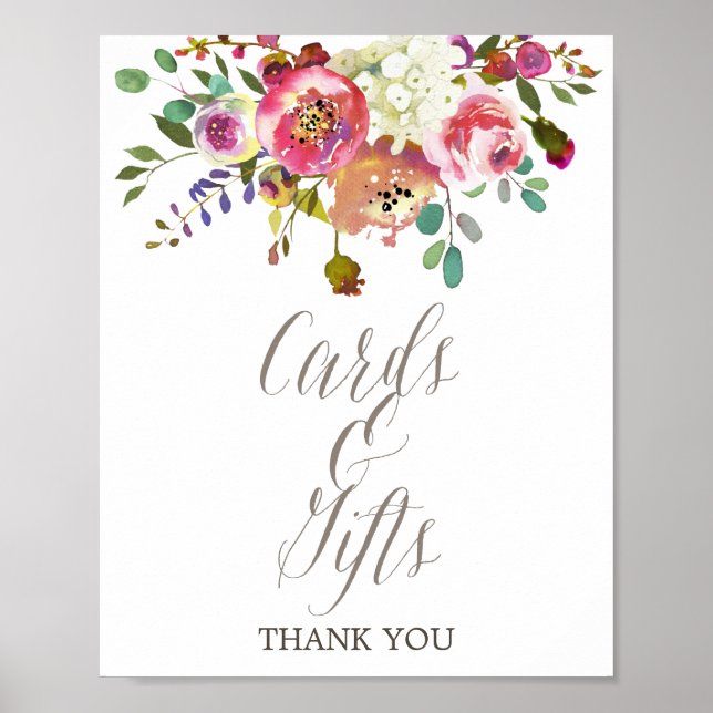 Affiche Cartes et Cadeaux Simples Bouquet Floral Aquarelle (Devant)