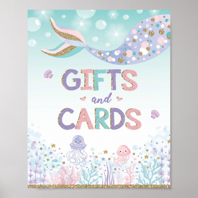 Affiche Cartes et cadeaux Sirène Faveurs sous la mer décor (Devant)