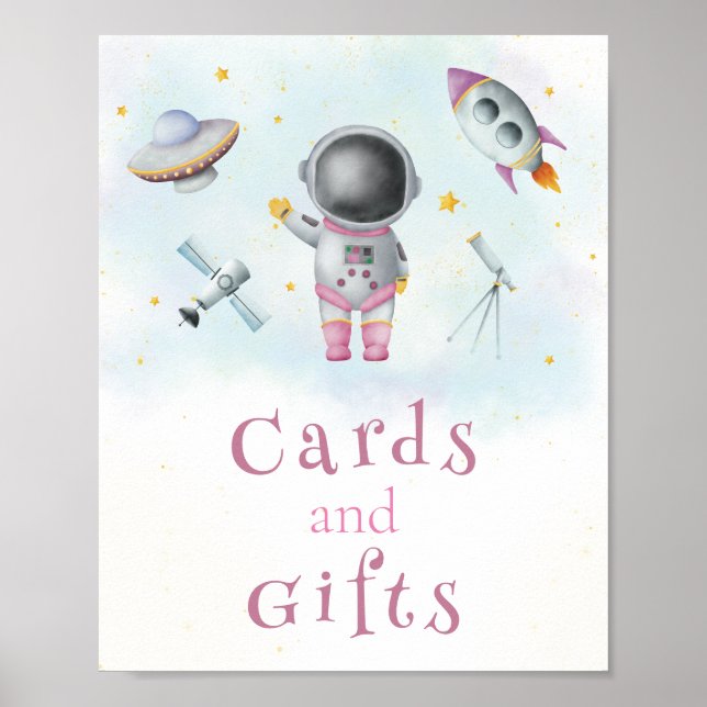 Affiche Cartes et cadeaux Spatiale fille astronaute roquet (Devant)
