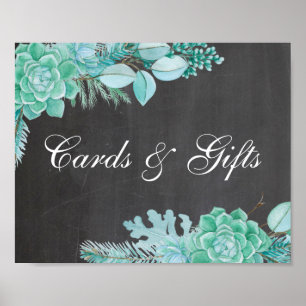 Affiche Cartes et cadeaux. Succulent menthe. Mariage table