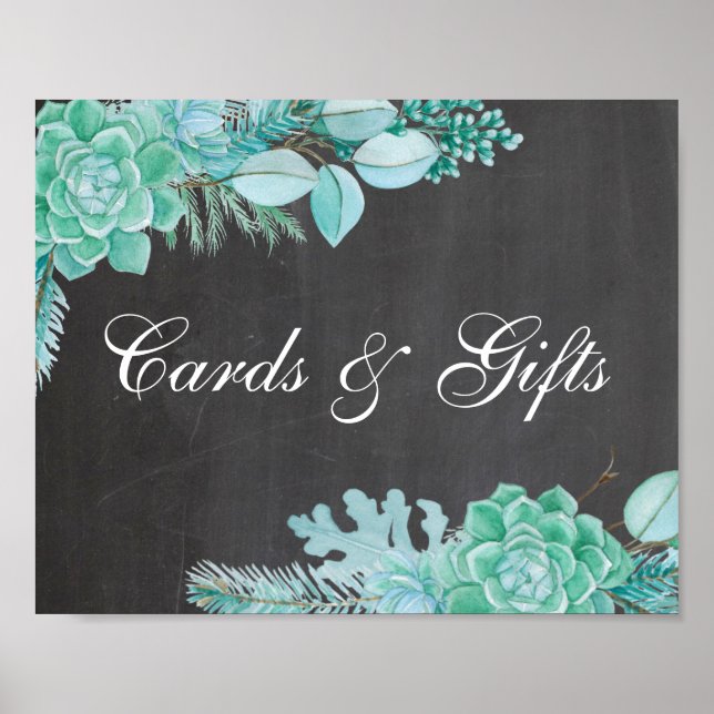Affiche Cartes et cadeaux. Succulent menthe. Mariage table (Devant)