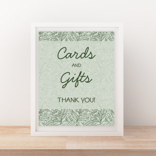 Affiche Cartes et cadeaux vert sauge floral police manuscr
