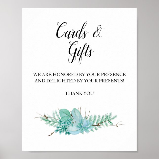 Affiche Cartes et cadeaux Vert Succulent Mariage Signal (Devant)