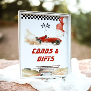 Affiche Cartes et cadeaux voiture course rouge fête d'anni