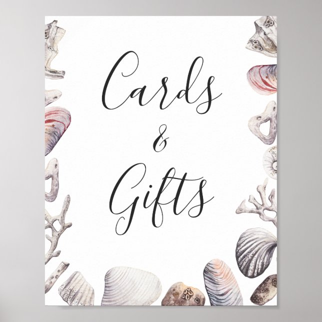 Affiche Cartes et cadeaux Watercolor White Sea Shell Beach (Devant)