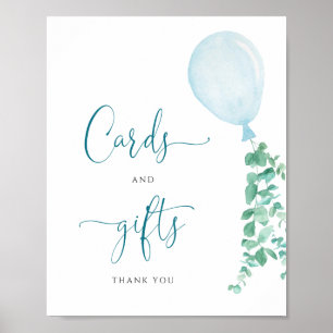 Affiche Cartes et enseigne-cadeau Baby shower Bleu Balloon