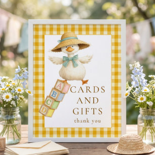 Affiche Cartes et panneau de cadeaux à carreaux jaunes d'o
