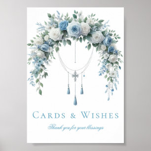Affiche Cartes et vœux de baptême Rose Bleue & Croix d'Arg