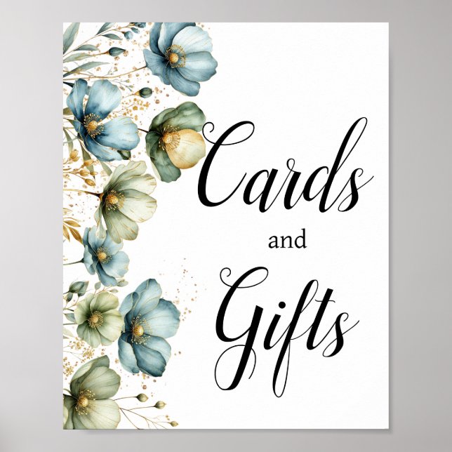 Affiche Cartes Florales Bleues et Cadeaux Signe pour Baby  (Devant)