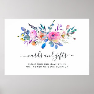 Affiche Cartes florales et cadeaux à l'aquarelle rose vif
