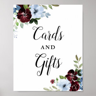 Affiche Cartes florales et signes cadeaux bleu outremer