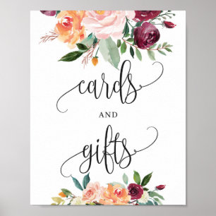 Affiche Cartes florales orange vif et signe cadeau
