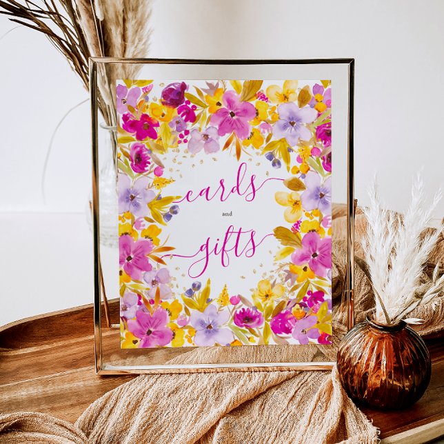 Affiche Cartes florales violettes modernes Boho cadeaux nu (Boho modern purple floral cards gifts bridal poster)