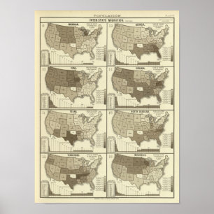 Affiche Cartes lithographiques statistiques des États-Unis
