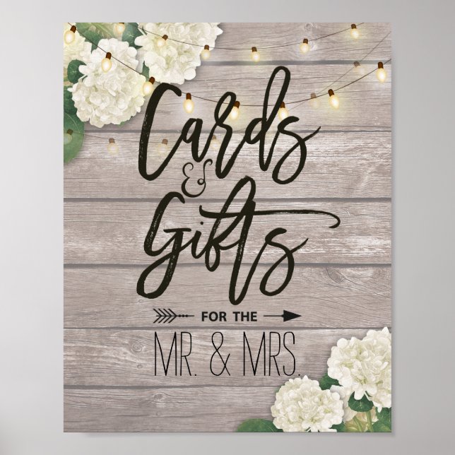 Affiche Cartes mariages Cadeaux Bois Floral Lumières à cor (Devant)