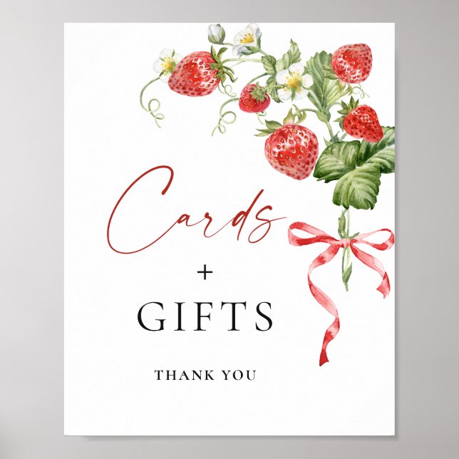 Affiche Cartes nuptiales à l'aquarelle branchée fraise cad (Devant)