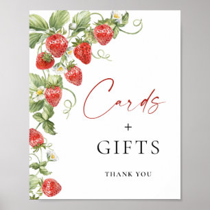 Affiche Cartes nuptiales à l'aquarelle branchée fraise cad
