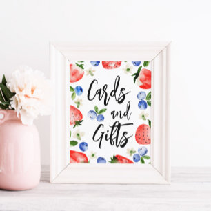 Affiche Cartes Panneau Baby shower aux bleuets fraises