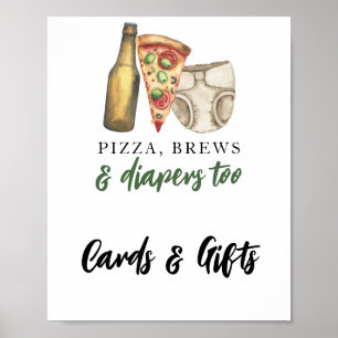 Affiche Cartes Pizza, Bières et Couches et cadeaux pour ba