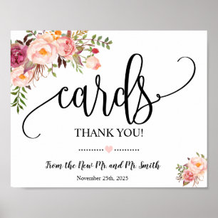 Affiche Cartes signe douche mariage réception rose floral