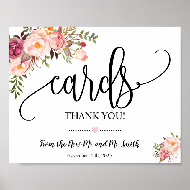 Affiche Cartes signe douche réception de mariage floral ro (Devant)
