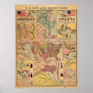 Affiche Cartes stratégiques militaires de la guerre civile