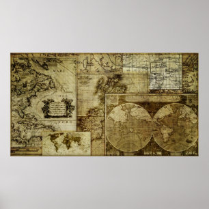 Affiche Cartes vintage vieux monde