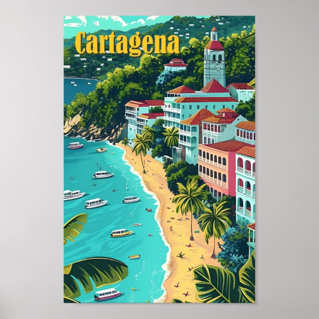 Affiche Carthagène Colombie Illustration de voyage d'art V (Devant)