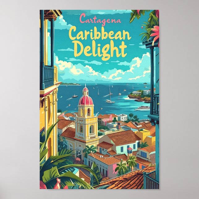 Affiche Carthagène Colombie Illustration de voyage d'art V (Devant)