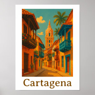 Affiche Carthagène Colorée Colombie Charme caribéen