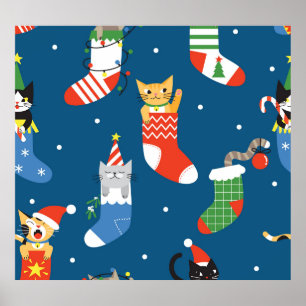 Affiche Cartographie de Noël Chats Motif mignon