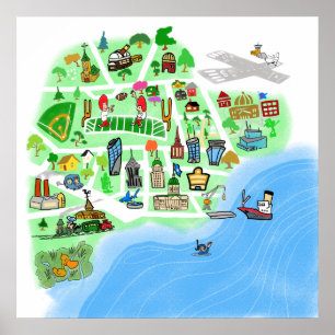 Affiche Cartographie d'une ville imaginaire de Port