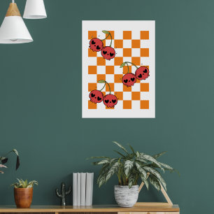 Affiche Carton de crâne cerise - Pointe murale